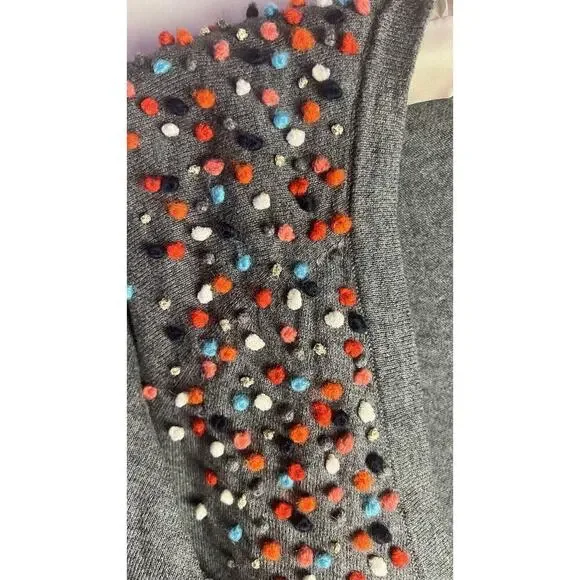 Anthropologie Moth Pom Pom Confetti Grey Cardigan Cotton Cashmere Blend Small - Picture 6 of 11